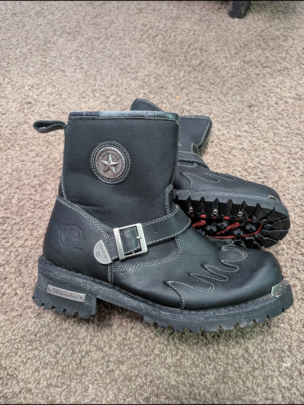 Rare Milwaukee Burnout MB442 Black Flame Motorcycle Boots Men's Size 9.5